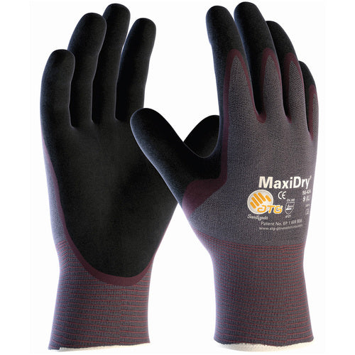 ‎56-424/XXL Seamless Knits General - MaxiDry - Gry. Nylon Shell - Prpl./ Black Nitrile Non-Slip Palm Coat - Exact Industrial Supply