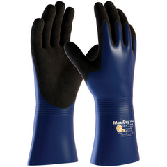‎56-530/M Coated Supported Gloves - MaxiDry Plus - Nylon/Lycra Liner - Blue/Black Nitrile - Full Coat - 12 In. - Exact Industrial Supply