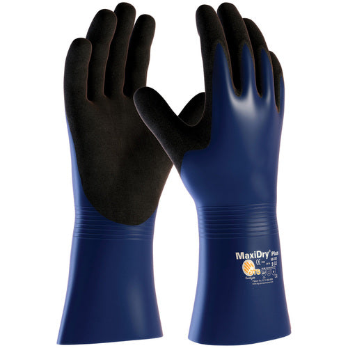 ‎56-530/XXL Coated Supported Gloves - MaxiDry Plus - Nylon/Lycra Liner - Blue/Black Nitrile - Full Coat - 12 In. - Exact Industrial Supply