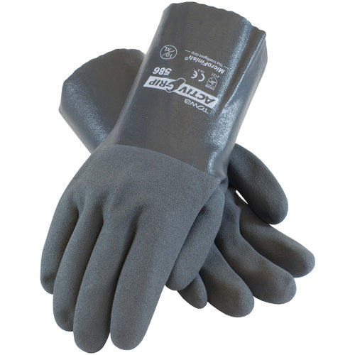 ‎56-AG586/XL Coated Supported Gloves - ActivGrip Supported - 15G Cotton - Gray Nitrile w/ MicroFinish - 12″L - Exact Industrial Supply