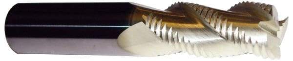 ProMax - 5/8" Diam, Coarse Pitch, 1-1/4" LOC, 3 Flute Solid Carbide 0.055-0.065" Corner Radius Roughing End Mill - ZrN Finish, 3-1/2" OAL, 5/8" Shank Diam, Single End, Centercutting, 40° Helix - Americas Industrial Supply