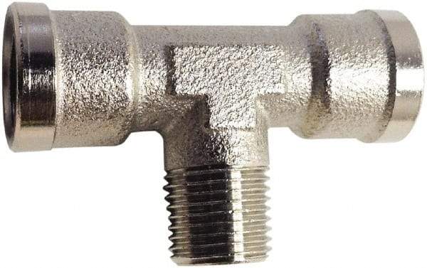 Legris - 3/8 Male Thread x 3/8 Female Thread, Nickel Plated Brass Industrial Pipe Male Branch Tee - MBSPT x FBSPP, 870 psi - Americas Industrial Supply