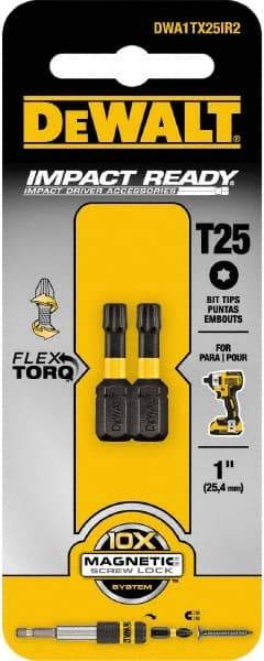 DeWALT - T25 Torx Bit - 1/4" Hex Drive, 1" OAL - Americas Industrial Supply