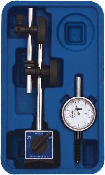 Fowler - 0.001" Graduation, 1" Max Meas, 0-100 Dial Reading, Dial Indicator & Base Kit - 2.3" Base Length x 2" Base Width x 1.8" Base Height, 2-1/4" Dial Diam - Americas Industrial Supply