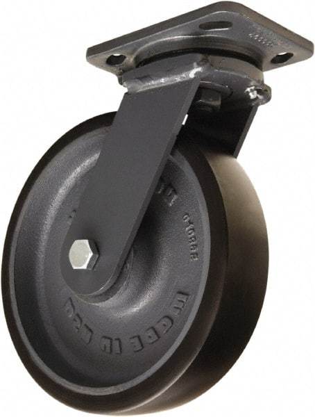 Hamilton - 8" Diam x 2" Wide x 9-1/2" OAH Top Plate Mount Swivel Caster - Polyurethane Mold onto Cast Iron Center, 1,950 Lb Capacity, Sealed Precision Ball Bearing, 4 x 5" Plate - Americas Industrial Supply