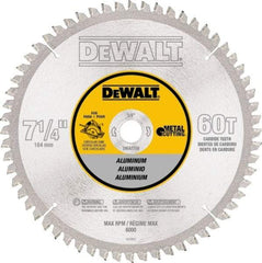 DeWALT - 7-1/4" Diam, 5/8" Arbor Hole Diam, 60 Tooth Wet & Dry Cut Saw Blade - High Speed Steel, Crosscut Action, Standard Round Arbor - Americas Industrial Supply