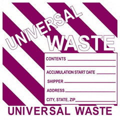 NMC - Universal Label - Legend: Universal Waste Contents______ Accumulation Start Date_____ Shipper_____ Address____ City, State, Zip____, English, Purple, 6" Long x 6" High, Sign Muscle Finish - Americas Industrial Supply