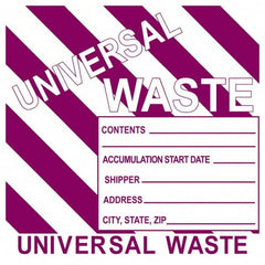 NMC - Universal Label - Legend: Universal Waste Contents______ Accumulation Start Date_____ Shipper_____ Address____ City, State, Zip____, English, Purple, 6" Long x 6" High, Sign Muscle Finish - Americas Industrial Supply
