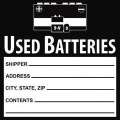 NMC - Battery Acid Label - Legend: Used Batteries Shipper___, Address___, City, State, Zip___, Contents___, English, Black, 6" Long x 6" High, Sign Muscle Finish - Americas Industrial Supply