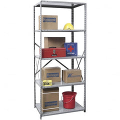 Hallowell - 5 Shelf Starter Medium-Duty Open Steel Shelving - 375 Lb Capacity, 48" Wide x 87" High x 18" Deep, Gray - Americas Industrial Supply