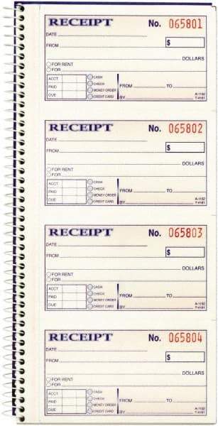 Adams Business Forms - 200 Sheet, 2-3/4 x 4-3/4", Receipt Book - Americas Industrial Supply