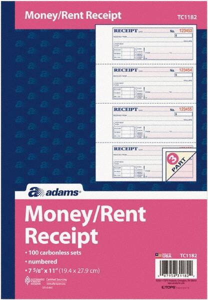 Adams Business Forms - 100 Sheet, 7-5/8 x 11", Receipt Book - Americas Industrial Supply