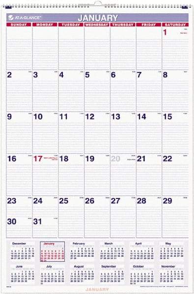 AT-A-GLANCE - 12 Sheet, 20 x 30", Wall Calendar - Blue & Red - Americas Industrial Supply