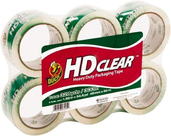 Duck - 1-7/8" Wide x 2.6mm Thick x 55 yds Long, HD Box Sealing & Label Protection Tape - Clear - Americas Industrial Supply