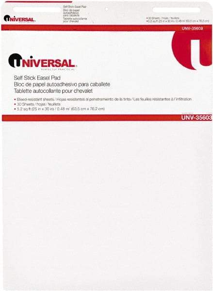 UNIVERSAL - 25 x 30 Inch Self Stick Easel Pad, White, 30 Sheets per Pad - For Use with Easel Stands - Americas Industrial Supply