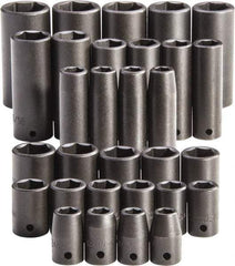 Proto - 30 Piece 1/2" Drive Full Polish Finish Impact Socket Set - 6 Points, 1-1/4" to 1-1/4" (10mm to 24mm) Range, Inch/Metric Measurement Standard - Americas Industrial Supply