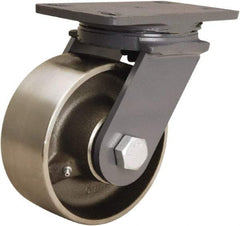 Hamilton - 6" Diam x 2-1/2" Wide x 7-3/4" OAH Top Plate Mount Swivel Caster - Forged Steel, 2,400 Lb Capacity, Tapered Roller Bearing, 4-1/2 x 6-1/2" Plate - Americas Industrial Supply