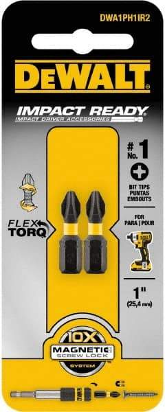 DeWALT - #1 Phillips Screwdriver Bit - 1/4" Hex Drive, 1" OAL - Americas Industrial Supply