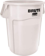 Rubbermaid - 55 Gal White Round Trash Can - Polyethylene, None Graphic, 33.2" High, Lid Not Included - Americas Industrial Supply