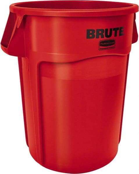 Rubbermaid - 55 Gal Red Round Trash Can - Polyethylene, None Graphic, 33.2" High, Lid Not Included - Americas Industrial Supply