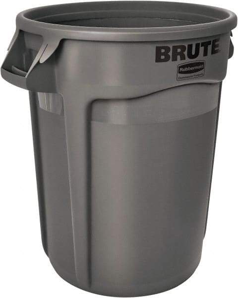 Rubbermaid - 20 Gal Gray Round Trash Can - Polyethylene, 22.91" High - Americas Industrial Supply