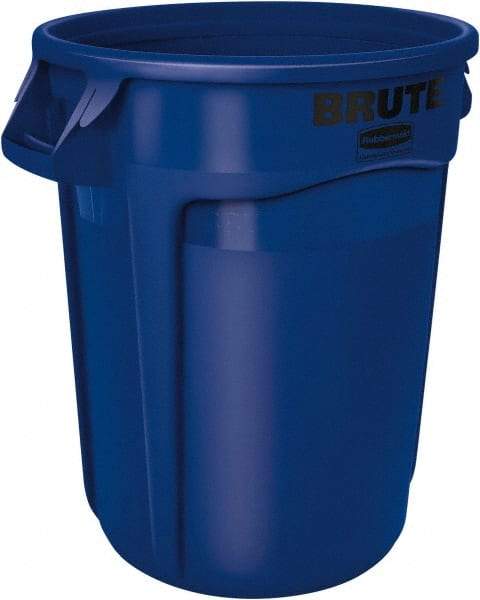 Rubbermaid - 32 Gal Blue Round Trash Can - Polyethylene, 27.77" High - Americas Industrial Supply