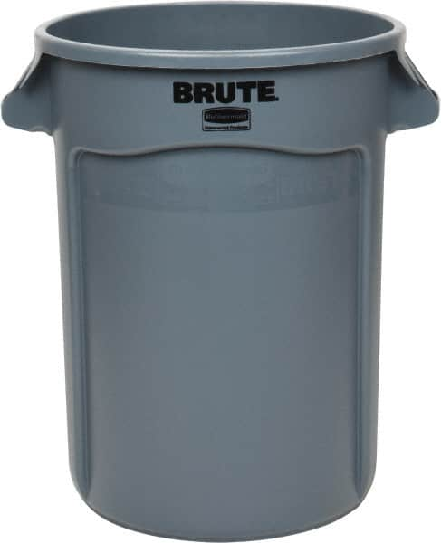 Rubbermaid - 32 Gal Gray Round Trash Can - Polyethylene, 27.77" High - Americas Industrial Supply