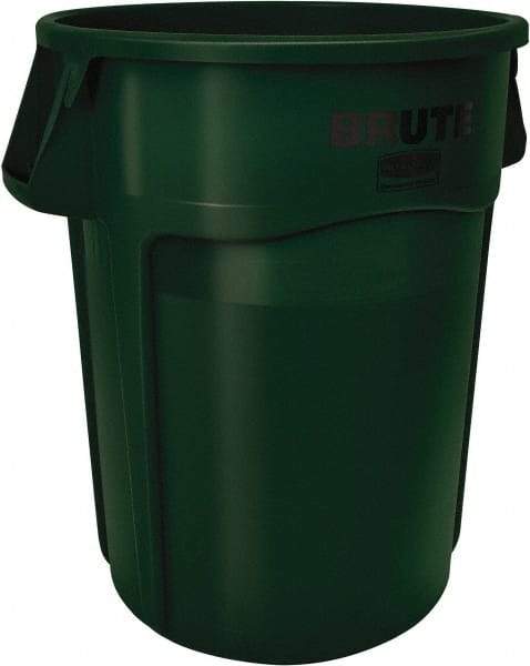 Rubbermaid - 55 Gal Green Round Trash Can - Polyethylene, None Graphic, 33.2" High, Lid Not Included - Americas Industrial Supply