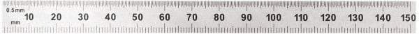 General - 6" Long, 1/100, 1/10" and 0.5, 1mm Graduation, Flexible Steel Rule - Decimal/Metric Graduation Style, 1/2" Wide, Silver, Satin Chrome Finish - Americas Industrial Supply