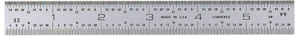 General - 6" Long, 1/64, 1/32, 1/16, 1/8" Graduation, Rigid Steel Rule - 4R Graduation Style, 3/4" Wide, Silver, Satin Chrome Finish - Americas Industrial Supply