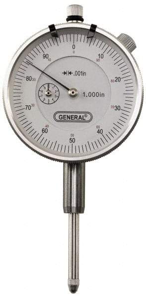 General - 0-100 Dial Reading, 0.001" Graduation Dial Drop Indicator - 2-1/4" Dial, 0.1" Range per Revolution, Revolution Counter - Americas Industrial Supply