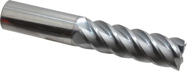 Accupro - 1", 3-1/4" LOC, 1" Shank Diam, 6" OAL, 5 Flute, Solid Carbide Square End Mill - Single End, TiCN Finish, Spiral Flute, 45° Helix, Centercutting, Right Hand Cut, Right Hand Flute - Americas Industrial Supply
