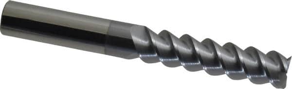 Accupro - 1/2", 2" LOC, 1/2" Shank Diam, 4" OAL, 3 Flute, Solid Carbide Square End Mill - Single End, TiCN Finish, Spiral Flute, 60° Helix, Centercutting, Right Hand Cut, Right Hand Flute - Americas Industrial Supply