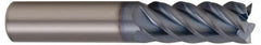 Accupro - 9/16", 1-1/2" LOC, 9/16" Shank Diam, 3-1/2" OAL, 5 Flute, Solid Carbide Square End Mill - Single End, TiCN Finish, Spiral Flute, 45° Helix, Centercutting, Right Hand Cut, Right Hand Flute - Americas Industrial Supply
