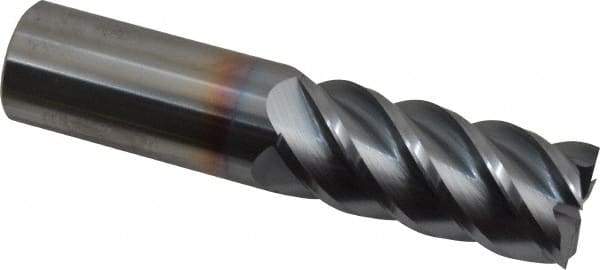 Accupro - 7/8", 2" LOC, 7/8" Shank Diam, 4" OAL, 5 Flute, Solid Carbide Square End Mill - Single End, TiCN Finish, Spiral Flute, 45° Helix, Centercutting, Right Hand Cut, Right Hand Flute - Americas Industrial Supply