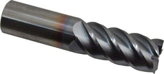 Accupro - 7/8", 2" LOC, 7/8" Shank Diam, 4" OAL, 5 Flute, Solid Carbide Square End Mill - Single End, TiCN Finish, Spiral Flute, 45° Helix, Centercutting, Right Hand Cut, Right Hand Flute - Americas Industrial Supply