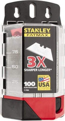 Stanley - 100 Piece High Carbon Steel Utility Knife Blade - 2-7/16" OAL, 0.024" Blade Thickness - Americas Industrial Supply