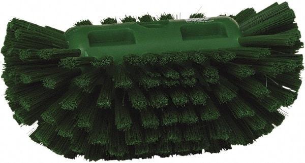 Vikan - 1-1/2" Bristle Length, Polyester Utility Scrub Brush - 5-1/2" Wide Head, 8" OAL, European Threaded Handle, Green, Polypropylene Block - Americas Industrial Supply