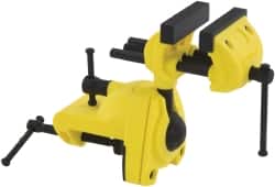 Stanley - 2-7/8" Jaw Width, 3" Opening Capacity, 1-1/2" Throat Depth, Cast Aluminum Swivel Bench Vise - Clamp-On Base Attachment, 7" Long x 3-1/4" Wide x 9-1/2" High - Americas Industrial Supply