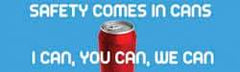 NMC - Safety Comes in Cans - I Can, You Can, We Can, 60 Inch Long x 36 Inch High, Safety Banner - Polyethylene, English, Printed on 1 Side - Americas Industrial Supply