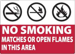 NMC - "No Smoking Matches or Open Flames in This Area", 10" Long x 14" Wide, Aluminum Safety Sign - Rectangle, 0.04" Thick, Use for Smoking Regulations - Americas Industrial Supply