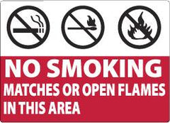 NMC - "No Smoking Matches or Open Flames in This Area", 7" Long x 10" Wide, Aluminum Safety Sign - Rectangle, 0.04" Thick, Use for Smoking Regulations - Americas Industrial Supply