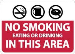 NMC - "No Smoking Eating or Drinking in This Area", 10" Long x 14" Wide, Rigid Plastic Safety Sign - Rectangle, 0.05" Thick, Use for Smoking Regulations - Americas Industrial Supply