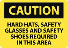 NMC - "Caution - Hard Hats, Safety Glasses, Safety Shoes Required in This Area", 7" Long x 10" Wide, Aluminum Safety Sign - Rectangle, 0.04" Thick, Use for Accident Prevention - Americas Industrial Supply