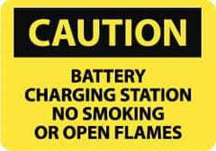 NMC - "Caution - Battery Charging Station - No Smoking or Open Flames", 7" Long x 10" Wide, Aluminum Safety Sign - Rectangle, 0.04" Thick, Use for Accident Prevention - Americas Industrial Supply