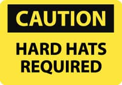 NMC - "Caution - Hard Hats Required", 10" Long x 14" Wide, Rigid Plastic Safety Sign - Rectangle, 0.05" Thick, Use for Accident Prevention - Americas Industrial Supply
