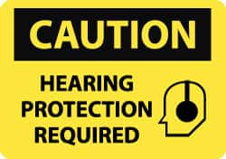 NMC - "Caution - Hearing Protection Required", 10" Long x 14" Wide, Pressure-Sensitive Vinyl Safety Sign - Rectangle, 0.004" Thick, Use for Accident Prevention - Americas Industrial Supply