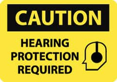 NMC - "Caution - Hearing Protection Required", 10" Long x 14" Wide, Pressure-Sensitive Vinyl Safety Sign - Rectangle, 0.004" Thick, Use for Accident Prevention - Americas Industrial Supply