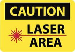 NMC - "Caution - Laser Area", 7" Long x 10" Wide, Aluminum Safety Sign - Rectangle, 0.04" Thick, Use for Accident Prevention - Americas Industrial Supply