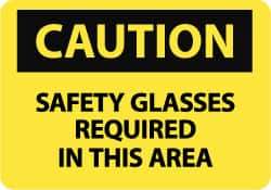 NMC - "Caution - Safety Glasses Required in This Area", 10" Long x 14" Wide, Pressure-Sensitive Vinyl Safety Sign - Rectangle, 0.004" Thick, Use for Accident Prevention - Americas Industrial Supply